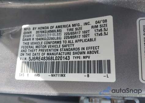 2008 Honda Cr-V Lx from USA, damaged, VIN 5J6RE48368L020143